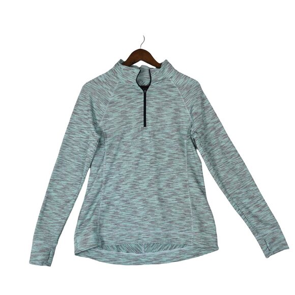 T by Talbots Zip Pullover M SPF 50 Green Striped Athleisure Active Sun Shirt - Picture 3 of 6